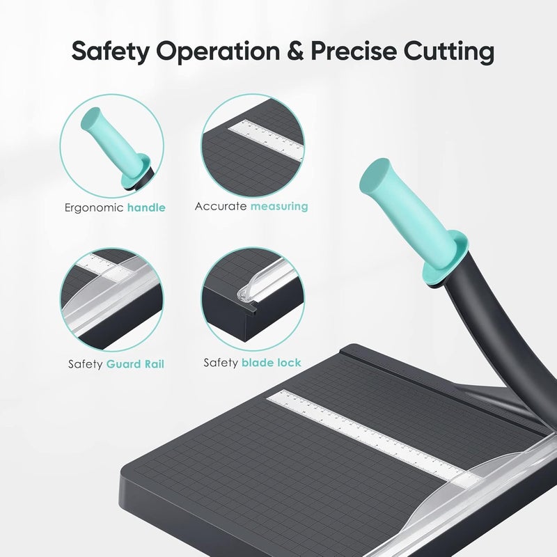 Hmseng Paper Cutter, A4 Paper Trimmer with Safety Guard, 12" Cut Length Paper Cutting Board, Guillotine Trimmer with 16 Sheets Capacity, Paper Slicer for Scrapbooking Craft, Coupon, Label, Cardstock - Image 3